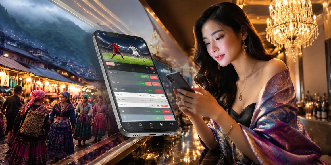 Người dùng tại Sapa kiểm tra ví điện tử và số dư tài khoản vn78 trên điện thoại giữa khung cảnh núi rừng