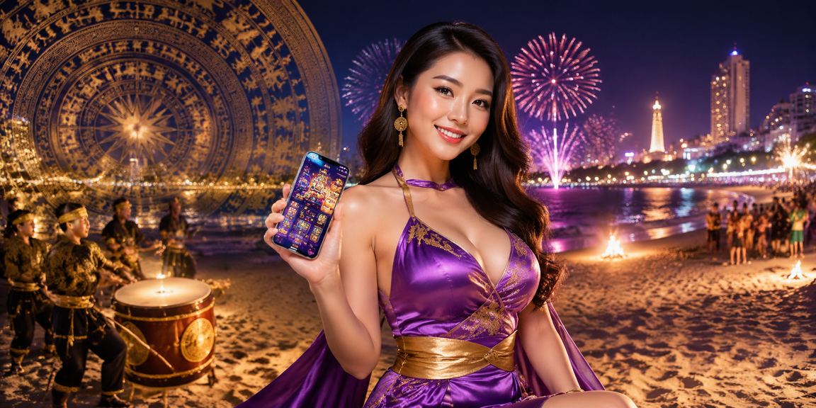 Người dùng truy cập trang tiền thưởng vn78 trên điện thoại tại bãi biển Vũng Tàu